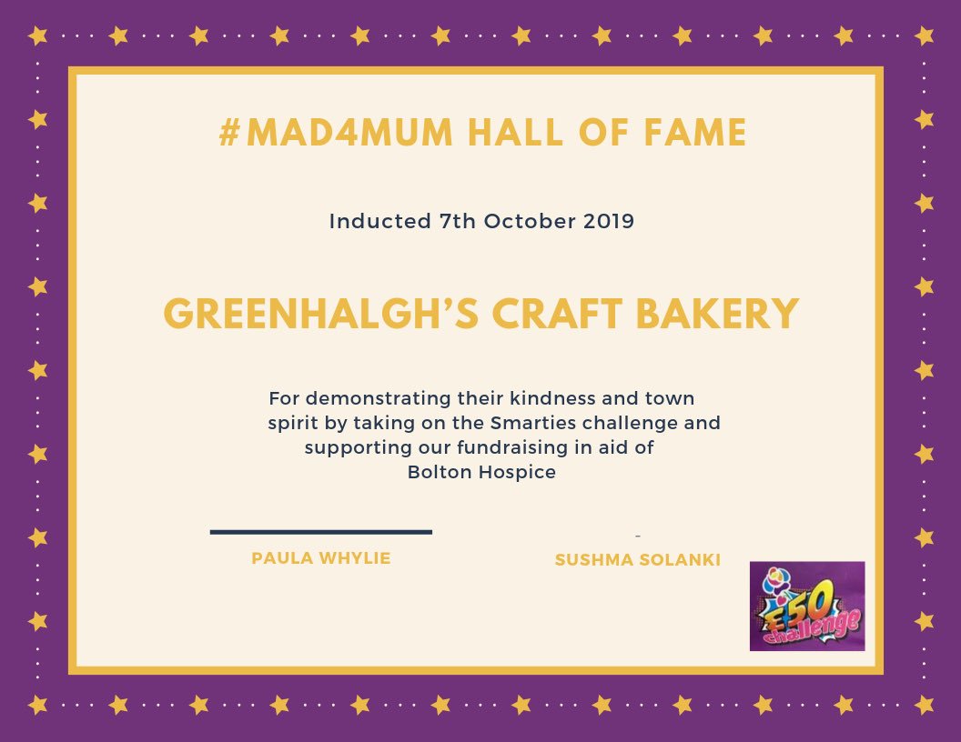Thanks to @Greenhalghs who today earned their place in the #MAD4MumHallofFame #MAD4Mum #fiftypoundchallenge supporting me and @sushmasnacks raise vital funds for @boltonhospice #TeamBolton #iloveboltonbecause  gofundme.com/f/madformum?ut…