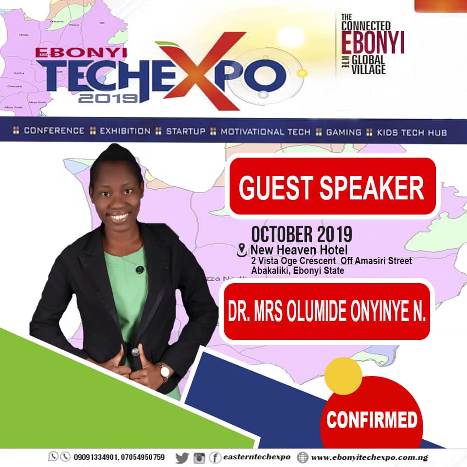 EasternTechExpo's tweet photo. Guess what!
Ebonyi TechExpo2019
Features free medical Check up using the Latest Technology in this 21st Century.
Meet Dr. Mrs Onyinye.
A Health and wellness ambassador; Co-founder Whyte and Rhyte creative solutions. https://t.co/QWa9WisfNX