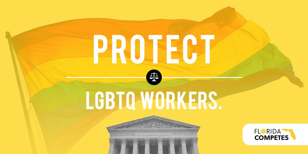 FLCompetes's tweet photo. No matter how the #SCOTUS rules on 3 critical nondiscrimination cases, our state lawmakers must act to #passCWA &amp; protect #LGBTQ Floridians from discrimination! Join the biz coalition dedicated to passing it: https://t.co/FA0VKMCqod #FlaPol #Sayfie https://t.co/yqh8zbTEwy