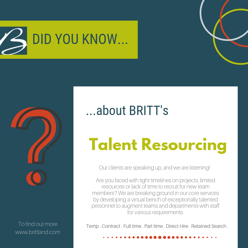 brittradius's tweet photo. Announcing TALENT RESOURCING by BRITT! For all of your staff augmentation and/or permanent vacancy requirements, connect with us today to inquire about how we can assist you!
.
.
.
.
#talentsolutions #talentresourcing #staffaugmentation
#consulting #recruitmentpartner https://t.co/tHNLShkEYa