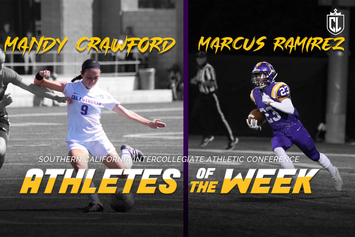 Congratulations to Mandy Crawford and Marcus Ramirez for earning SCIAC Athlete of the Week Honors! 🤩 The representatives of @CLUwSoccer and @CLUFootball were instrumental in their teams' wins over the weekend! #OwnTheThrone