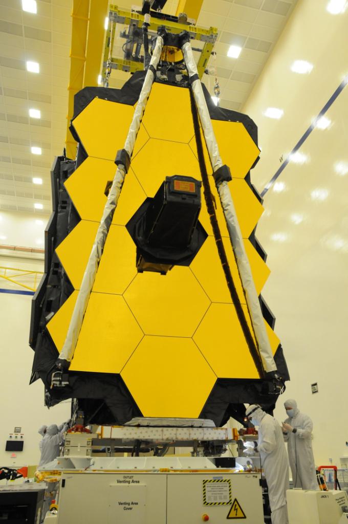 NASA's James Webb Space Telescope primary mirror in a folded for flight configuration, prior to assembly to its spacecraft and sunshield 
