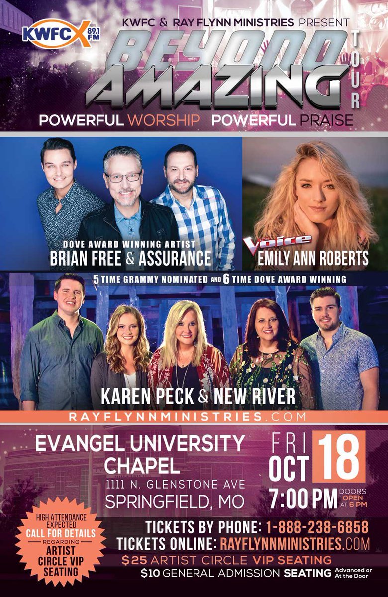 abrahamprod's tweet image. The next Beyond Amazing Tour stop is this month! Join us and these incredible artists in Springfield, Missouri on October 18th! We can’t wait to see what the Lord has in store for this evening of worship-make plans to be with us. #beyondamazing

Tickets➡️rayflynnministries.com/event/oct18/
