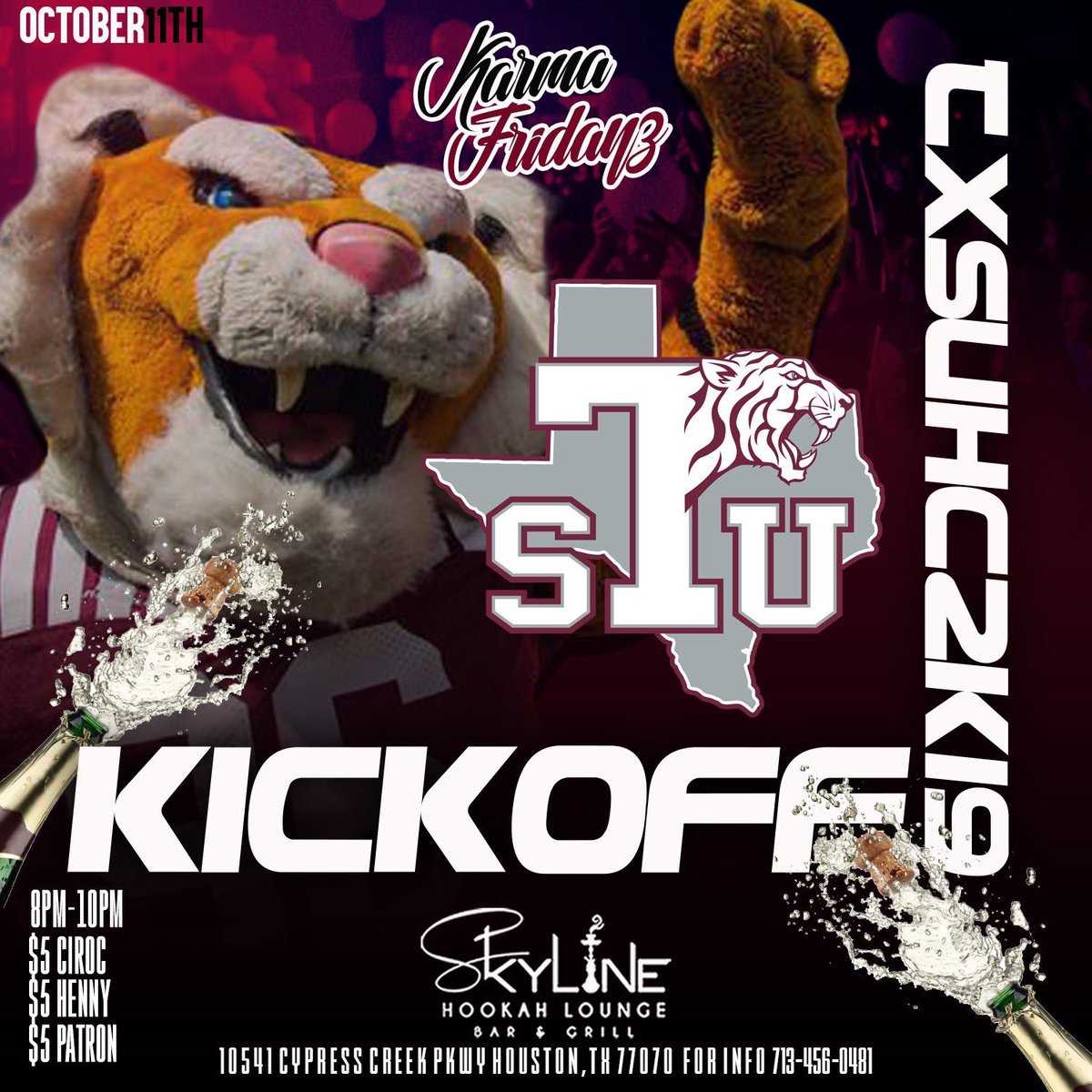 Txsu22Tiger's tweet photo. P.S.A 🚨#TxSuHc2k19 #KarmaFridayz
Friday  Oct 11 🔥🤷🏽‍♂️ Ride the Boat! 

#Txsu23 #Txsu22 #Txsu21 #uh23 #pvamu23 #pv23 #shsu23 #Uh22 #Lamar22 #Blinn22 #Txst23 https://t.co/UCzlBEkPwv