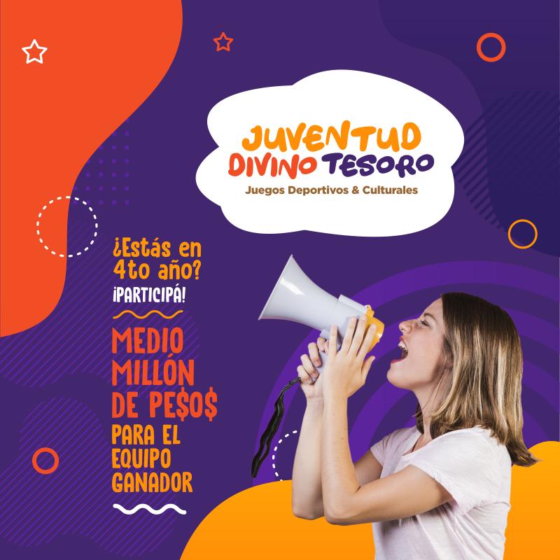 📢¿Estás cursando 4to año de la secu?📢 En la 23º edición de la Fiesta Nacional de las Culturas tenemos una propuesta increíble para vos.😎 ✅💥
⭐JUVENTUD DIVINO TESORO⭐💥✅  
✔Se desarrollará los días Viernes 3, Sábado 4 y Domingo 5 de Enero de 2020 en el predio <a href="/FNCulturas/">Fiesta De Las Culturas</a>