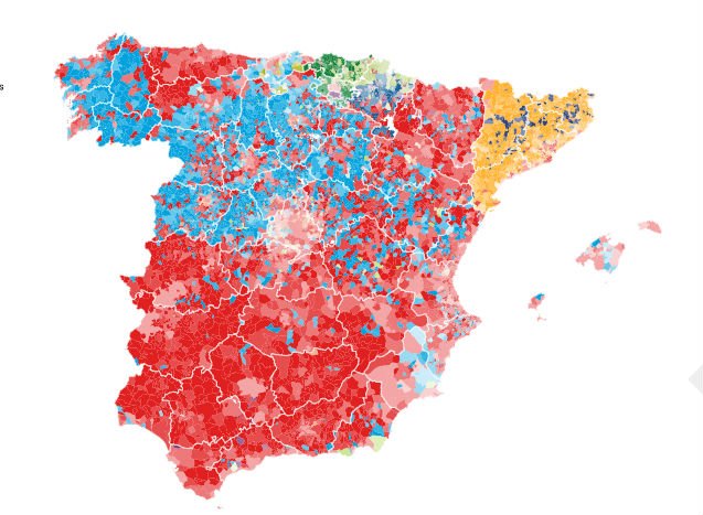 By the way, a similar thing happened in Spain, with latifundia being established in Andalucia along the same process. The same map of the Iberian Peninsula in 1160 (left) and the map of the 2019 parliamentary elections (right). Red: PSOE.