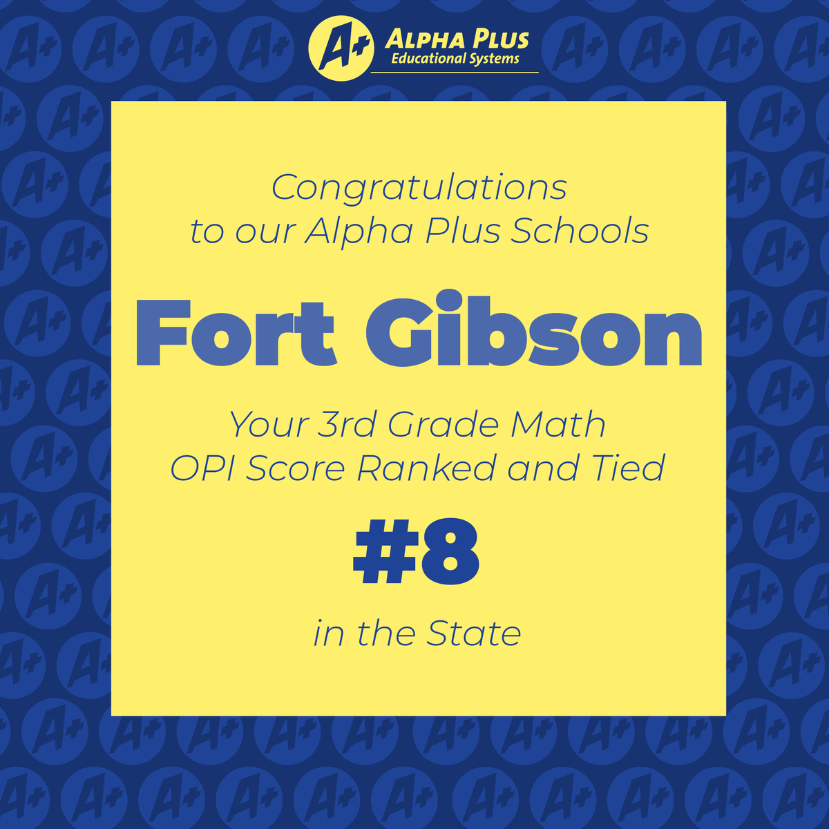 AlphaPlusEdu's tweet photo. Guess how our partner Fort Gibson did in Math and ELA?! (HINT: Proud #APlus Moment!)
#Oklaed #APlusSchools #WayToAnA https://t.co/dusyfrxSzz