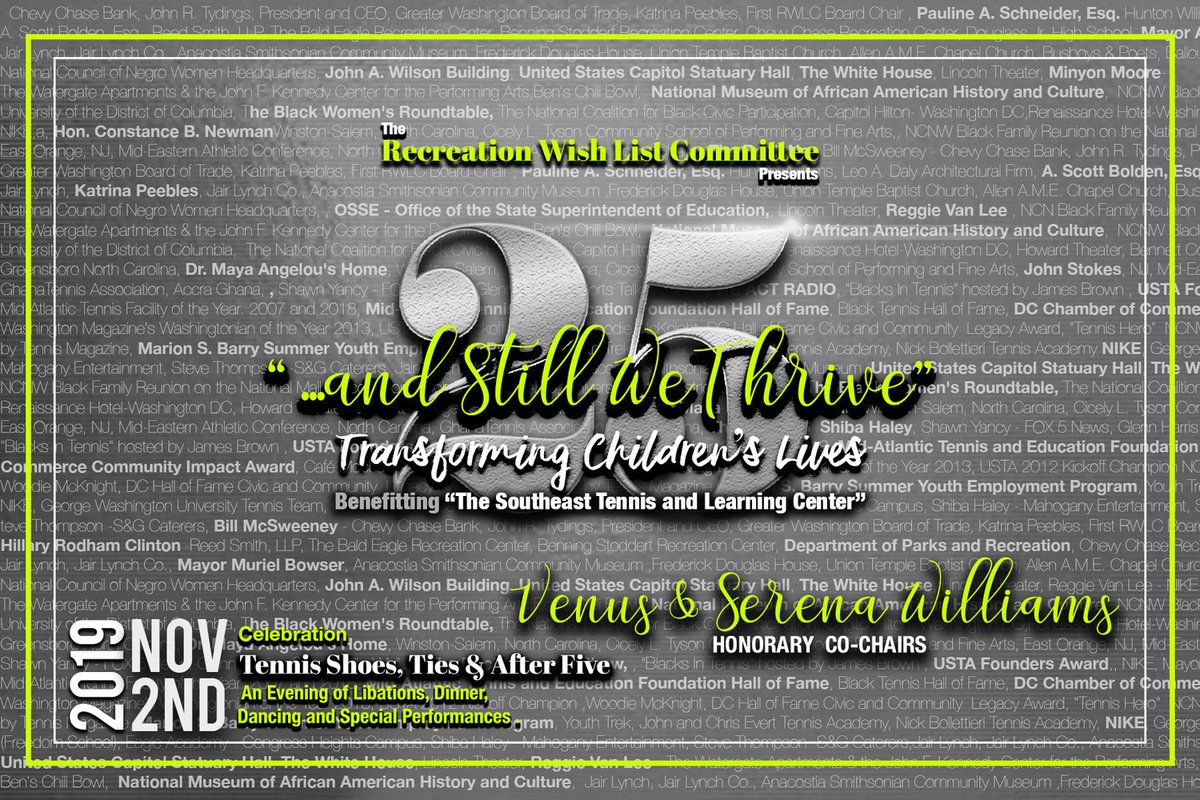 DCDPR's tweet photo. SAVE THE DATE-11/2: Cora Masters Barry's @rwlc_setlc_dc celebrates 25 years of serving DC area youth with grand sneaker gala โ25 And Still We Thrive" honoring @MayorBowser @IsiahThomas & more! https://t.co/uQIfiXfJUz #RWLC25 "Tennis is the hook, but education is the key." https://t.co/nX34vpR50E