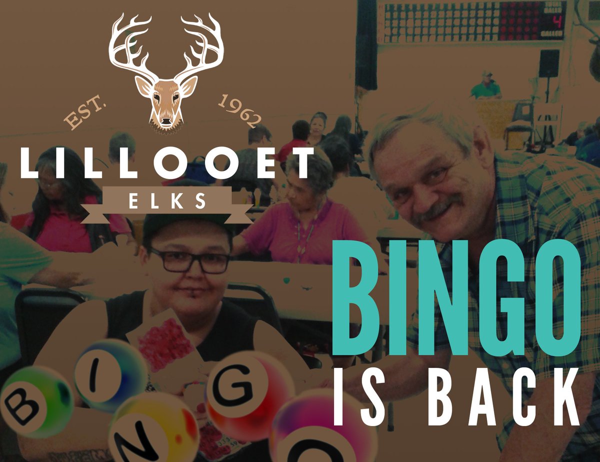 Lillooet Elks Bingo is back! Tomorrow 5:30pm at the Elks Hall... 

Over 19,000 in prizes could be won!

lillooetelks.ca/bingo/

#ElksProud #Lillooet #Elks #Bingo #community