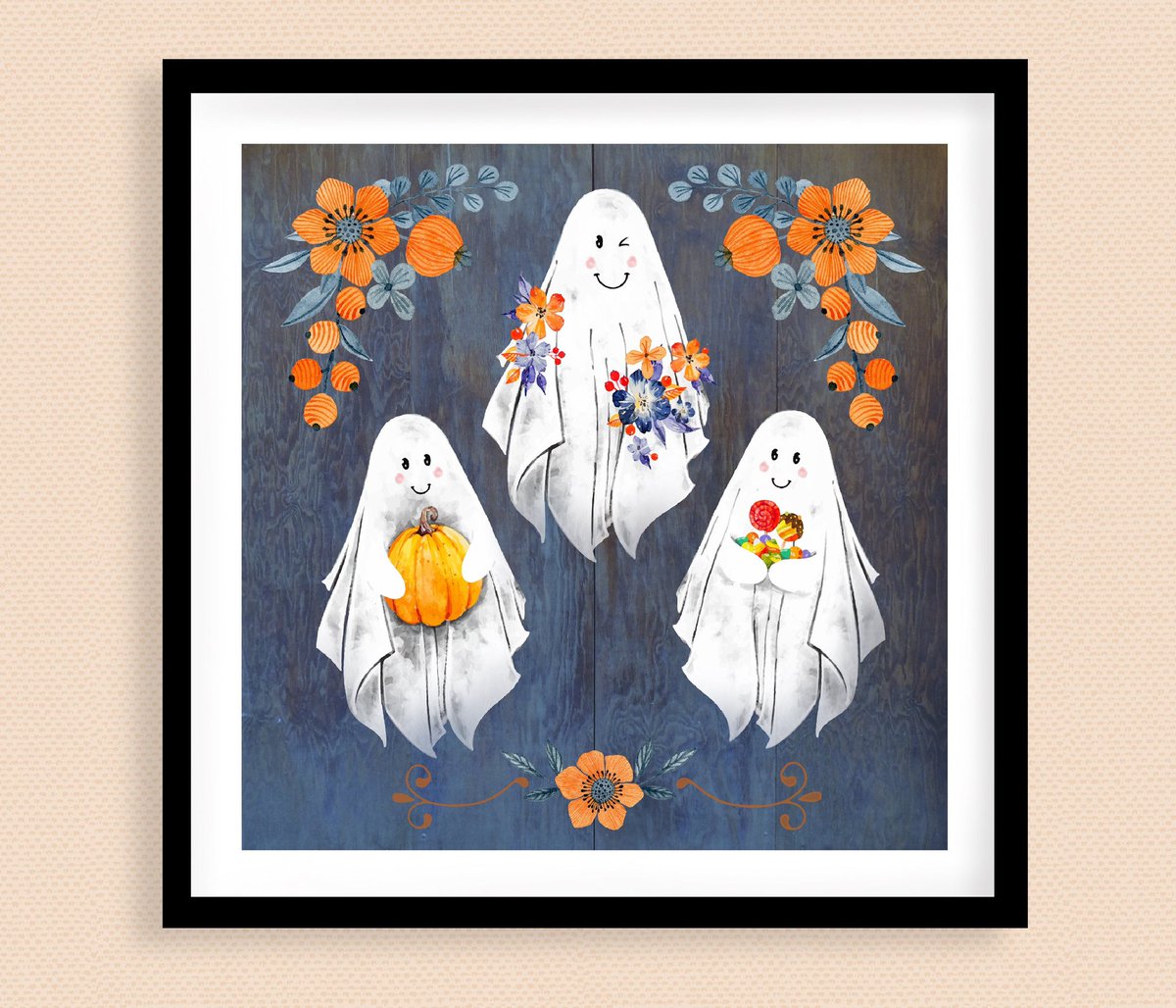 This not-very-scary Trio is a new addition to my Etsy shop! etsy.com/listing/728917… #ghosts #cute #halloween #floral #trickortreat