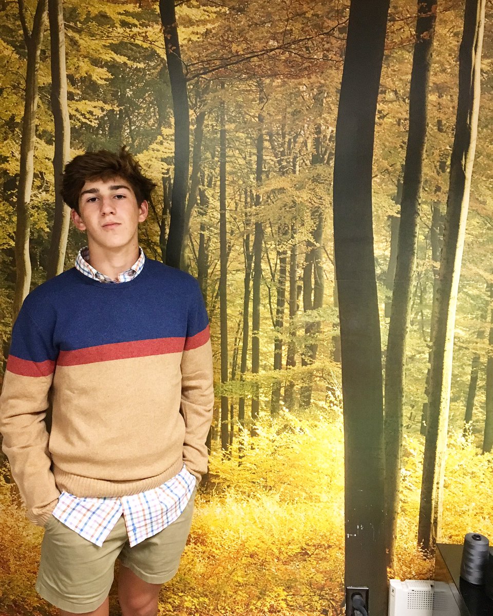 PricesStore's tweet photo. Into the woods with Johnnie-O'. Hanging out with Aidan with a hangin out shirt. #spartanburghighschool #johnnieobrand https://t.co/LL8scUCI6N