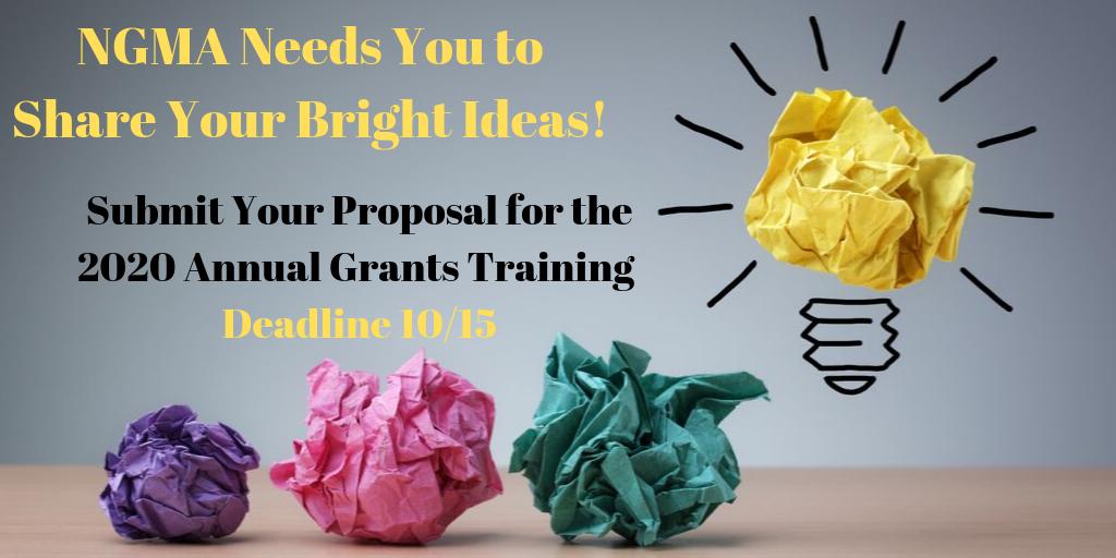 NGMAnews's tweet photo. NGMA's Extended Deadline for Speaker Submissions, gives you the opportunity to submit your best ideas to present at the 2020 Annual Grants Training to over 900 attendees! Get your application in by 10/15! Visit to https://t.co/M84LSGggyh

#NGMA2020 #Grants #grantmakers #speakers https://t.co/q2ZxD6cATe