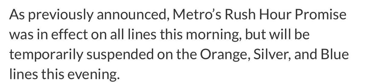 wmatastuff's tweet image. So... #wmata rush hour promise isn’t in effect tonight because.... *checks notes* they crashed a train. What is the purpose of this “promise” if it goes away whenever the trains are delayed?
