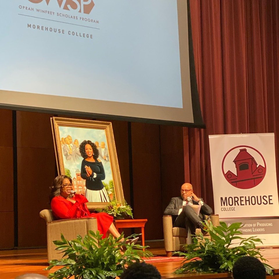 Great having Oprah here at my alma mater @Morehouse  Here she is being interviewed by our President and she also was honored with an oil portrait which will grace the college for years to come!#etfactaestlux