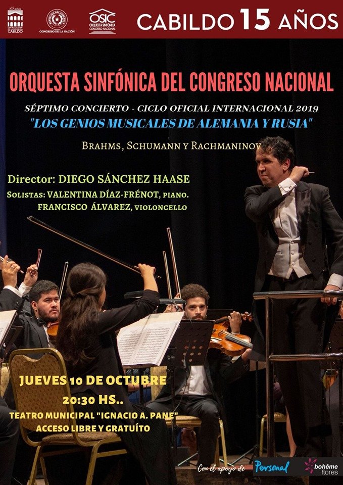 dshaase's tweet photo. Exquisito repertorio en nuestro 7° Concierto Oficial de la OSIC, este jueves 10,  20:30 hs., Teatro Municipal "Ignacio A. Pane", con acceso gratuíto."Obertura Trágica", de Brahms, el Concierto para cello, de Schumann, y el Concierto para piano n. 1, de Rachmaninov. Imperdible!!! https://t.co/IVDVSU1NNM
