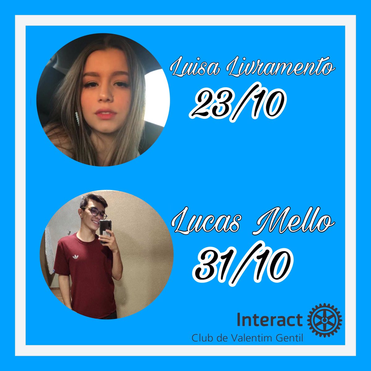 icvalentimg's tweet photo. Esses são os aniversariantes Interactianos do mês de outubro!!! 💙 https://t.co/5CcjOyCzzb