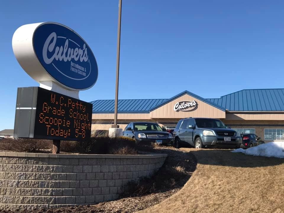 Scoopie Night starts now at Antioch Culver's! Come visit with staff and classmates until 8 p.m.! (Ignore the Snow)