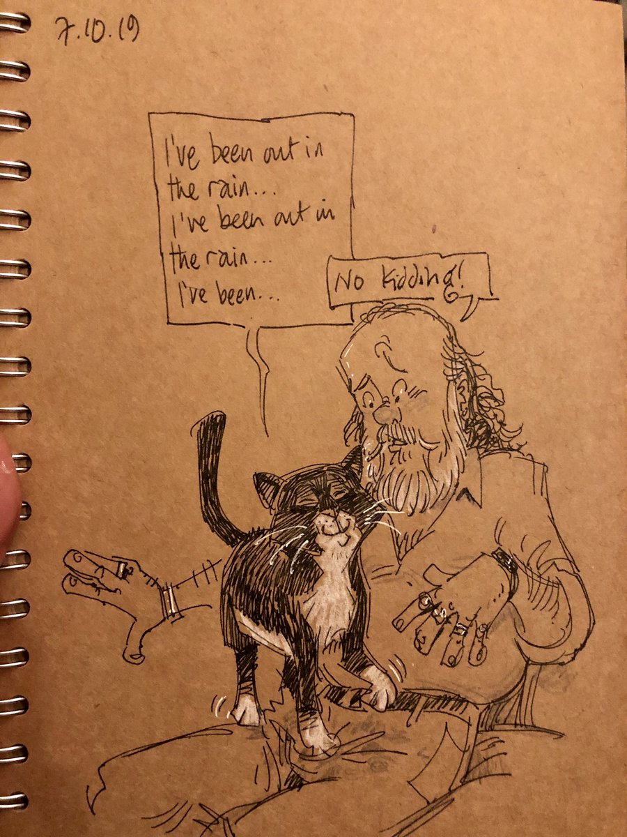 GaryScribbler's tweet photo. Damp cuddles. The downside of such an affectionate cat! #doodleaday #widowerlife #affectionatecat #damplap https://t.co/gfHeDSsvMW