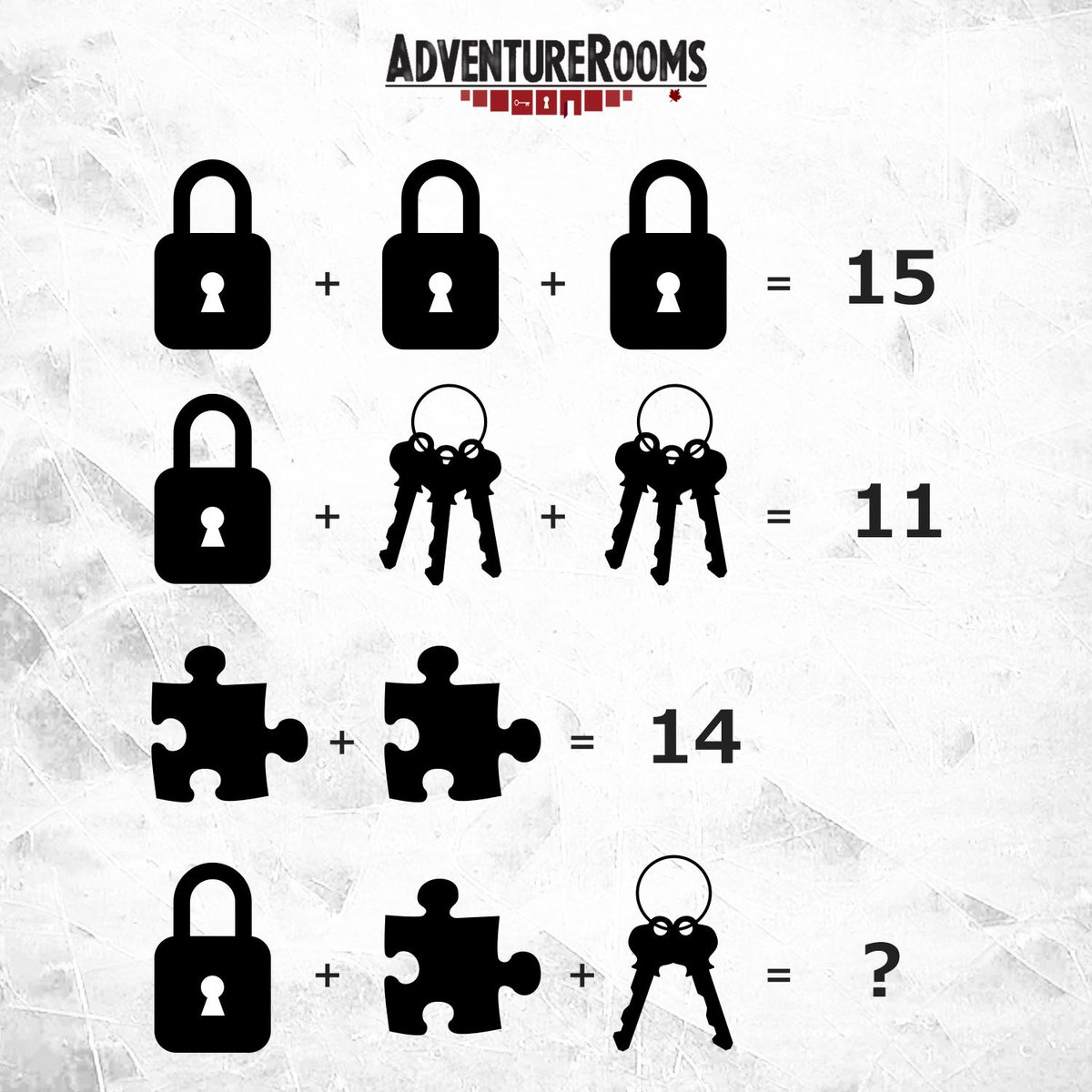 AdvRoomsCanada's tweet photo. Here's a #brainteaser to get those brain juices flowing! Once you solve it, why not join us for a game and see if you can do the real deal! π
#ARCKW #ARCNF #puzzles #fun #escaperoom https://t.co/0ftru7zUDx