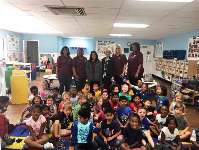 KinderCareGR's tweet photo. We were excited to welcome Judy Fitzgerald from @DBHDD  to our center at Cooper Lake KinderCare in celebration of Georgia PreK Week! #PreKWeek #GALeg #ECE https://t.co/cvyO3NCtKW