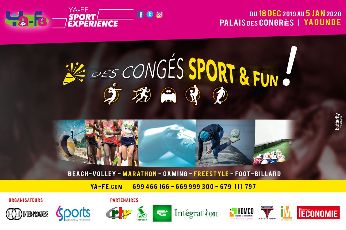 homco_online's tweet photo. #YAFE2019 Sera l'une des expériences de divertissement les plus enrichissantes de cette année au #Cameroun!Les agences de Marketing du sport @6Sportsnews, @tatouvibes @homco_online #InterManagement s'associent pour des activations 100% Sportainment
#YafeSport #OnFêteEnsemble https://t.co/z4IYfEMHjG