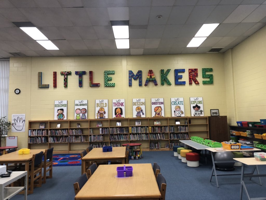 Our Taunton School Media Center transformation is under way.. Little Makers can get busy creating! #howellleads #FutureReadyNJ #makerspace #futurereadylibsnj #STEAMedu