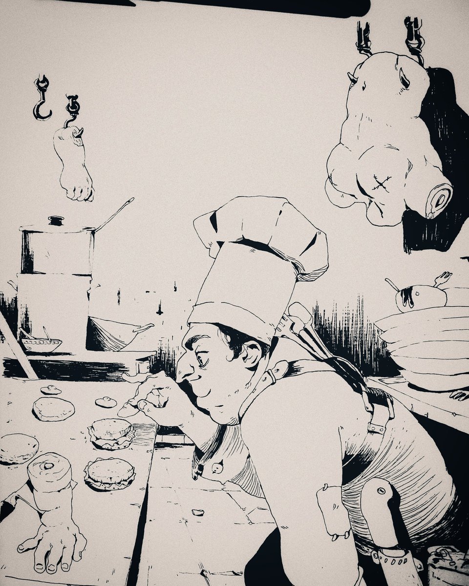 #inktober day 7: Handburgers.

Do you wants yours Burger with extra nipples? 

#drawing #chef  #cooking 