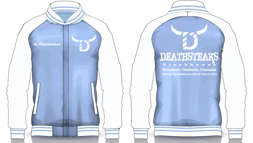 SamjokoDesigns's tweet photo. Also, a similar set of colors but reversed and given her college allegiance, we think @darkheartaf will feel right at home with her #DEATHSTEAKS jacket. https://t.co/mgtfzLVK1M