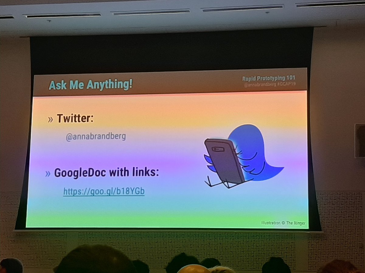 Photo of a slide titled "Ask Me Anything". Includes Anna's Twitter handle @annabrandberg, and Google link as listed in tweet body.