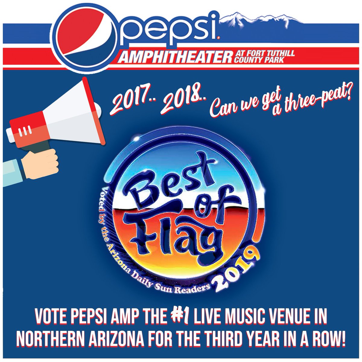 Vote Pepsi Amphitheater as your favorite Live Music Venue 2019! Voting is live now until 10/27! - Place your vote here: azdailysun.secondstreetapp.com/Best-Of-Flagst……/