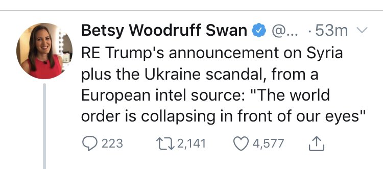 41/ This tweet by  @woodruffbets says/informs nothing in the name of an Intel Source. It is as good as anyone on MSNBC or at the DNC saying it, yet Betsy tweets it as and it has 2,141 Retweets and 4,577 Likes in less than an hour.