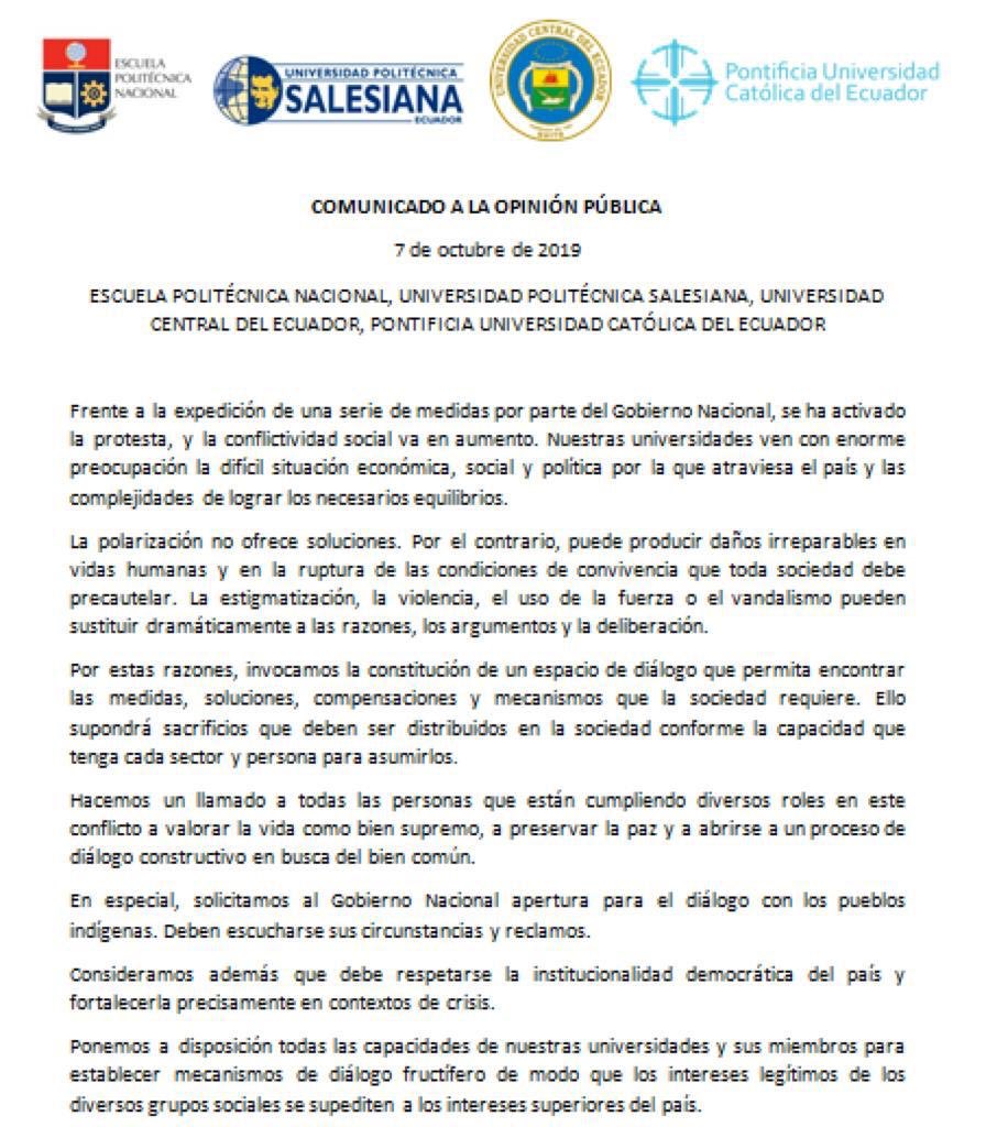 EPNEcuador's tweet photo. Comunicado a la opinión pública y el país sobre la situación en el #Ecuador https://t.co/YSgiJlDVti