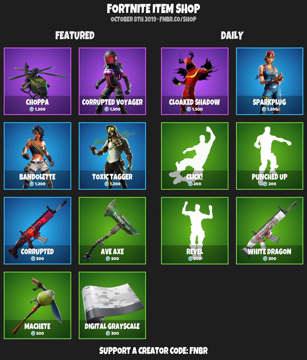 Fnbr Co A Twitter Fortnite Item Shop For October 8th 2019 Https T Co Nxpckxmqqb Use Creator Code Fnbr If You D Like To Support Us Https T Co 2dkv2m3pjx Fortnite Item Shop October 8th 2019 Fortnite Item Shop October 8th 2019 Fnbr Co A Twitter Fortnite Item Shop For October 8th 2019 Https T Co Nxpckxmqqb Use Creator Code Fnbr If You D Like To Support Us Https T Co 2dkv2m3pjx