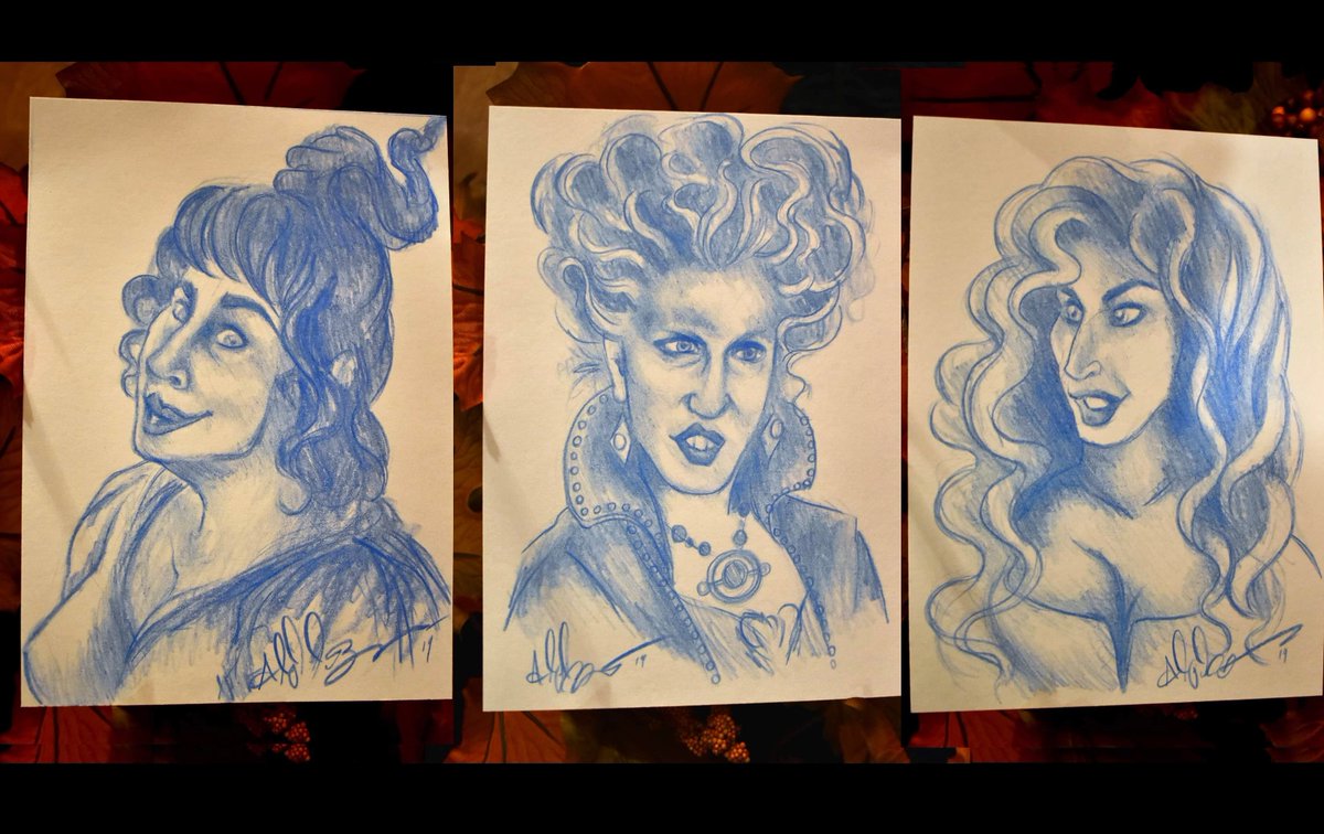 Hocus Pocus sketches are now up for sale! $30 individually or $75 for the set. Message me if interested 🎃

#HocusPocus #horror #Halloween #horrorart