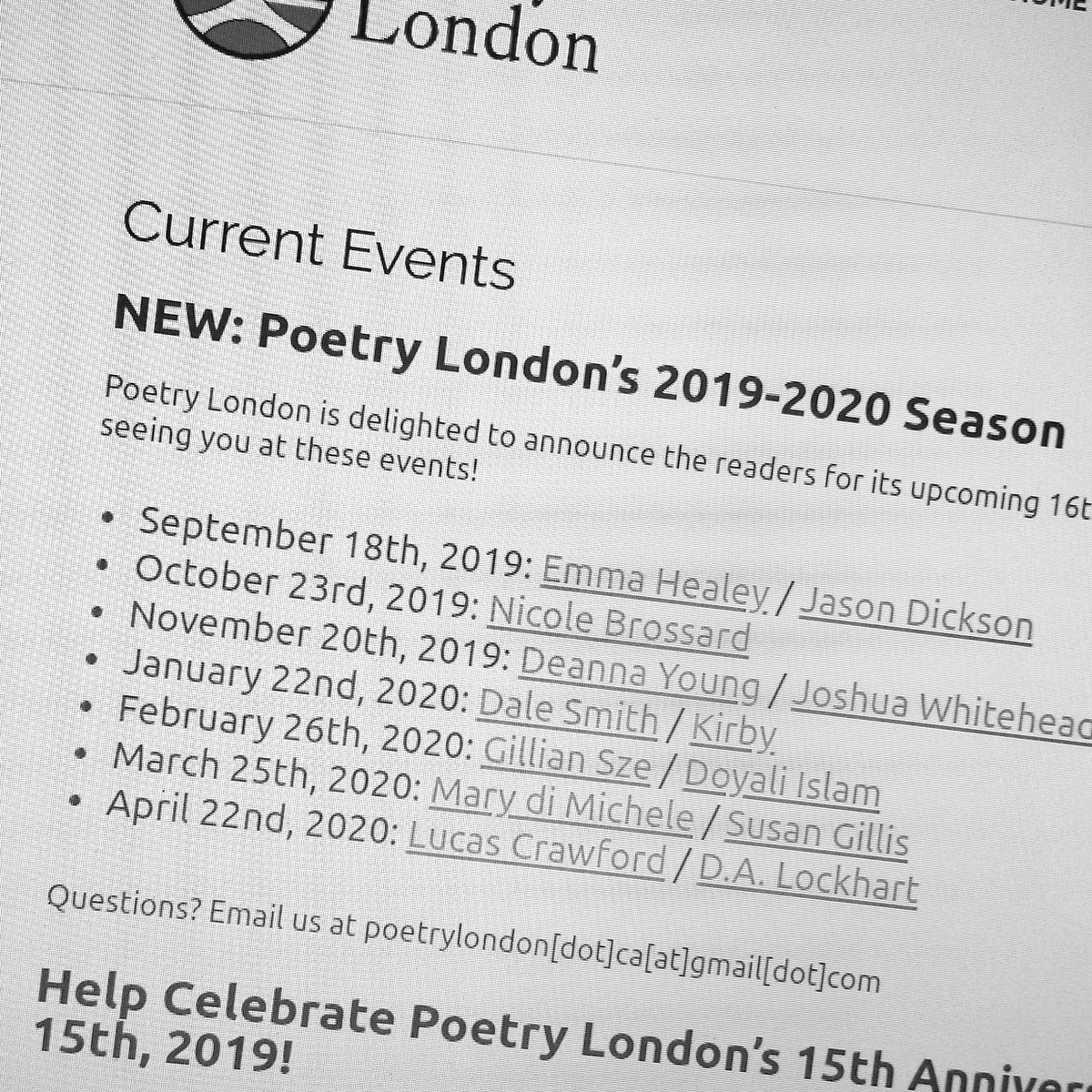 digibee.net (@digibeenet) on Twitter photo We are delighted to announce our ongoing support for <a href="/poetrylondon_ca/">Antler River Poetry</a> in its 2019 - 2020 Reading Series.
Check poetrylondon.ca for dates, bios, poems & more.
#londonontario #wortleyvillage #londonpubliclibrary #landonlibrary #poetrylondonca #poetrylondon #canadianpoetry We are delighted to announce our ongoing support for <a href="/poetrylondon_ca/">Antler River Poetry</a> in its 2019 - 2020 Reading Series.
Check poetrylondon.ca for dates, bios, poems & more.
#londonontario #wortleyvillage #londonpubliclibrary #landonlibrary #poetrylondonca #poetrylondon #canadianpoetry
