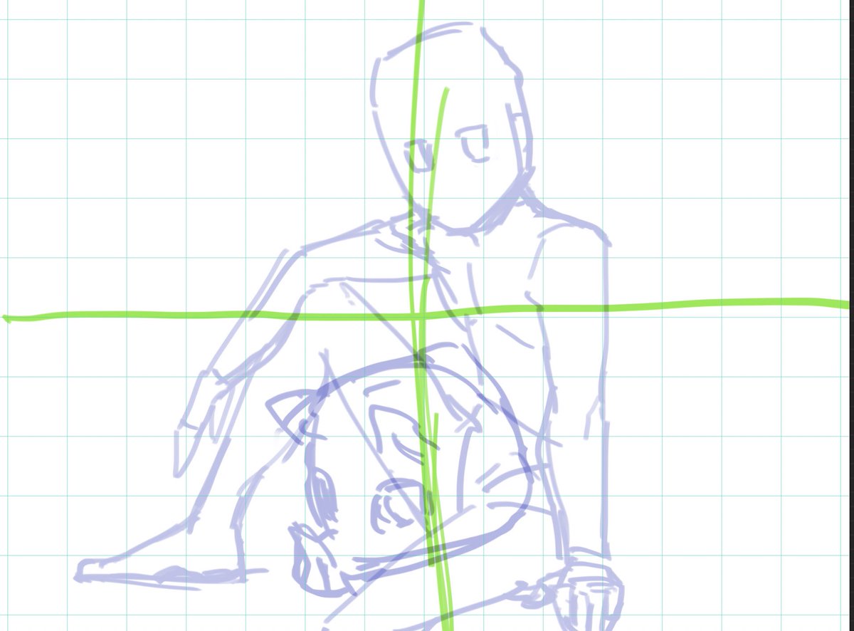 アタリはイラストの設計図です。
設計図の段階で悩んでおけば
本番で悩んで修正する時間が短縮できますよ。
本番で修正するとすごい時間がかかりますからね。大変です。
関節の位置とか
手足の長さとか確認するために
アタリを描くと便利ですよ。
棒人間もアタリにしちゃえば
立派なスキルです!