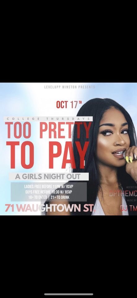 AmourKyra_'s tweet photo. #LevelUppWinston PRESENTS 🚨

OFFICIAL FIRST COLLEGE THURSDAY ‼️🗣 #WSSU 

TOO PRETTY TO PAY 👀💃🏽

GET THEM WHILE THEY ONLY 5$ FELLAS 100s FEMALES FREE 😝 #WSSU23

Hosted by: DPTHEMC
Music by: DJ TM
https://t.co/RU3FdZWxT6 https://t.co/ZtymeQgyV2