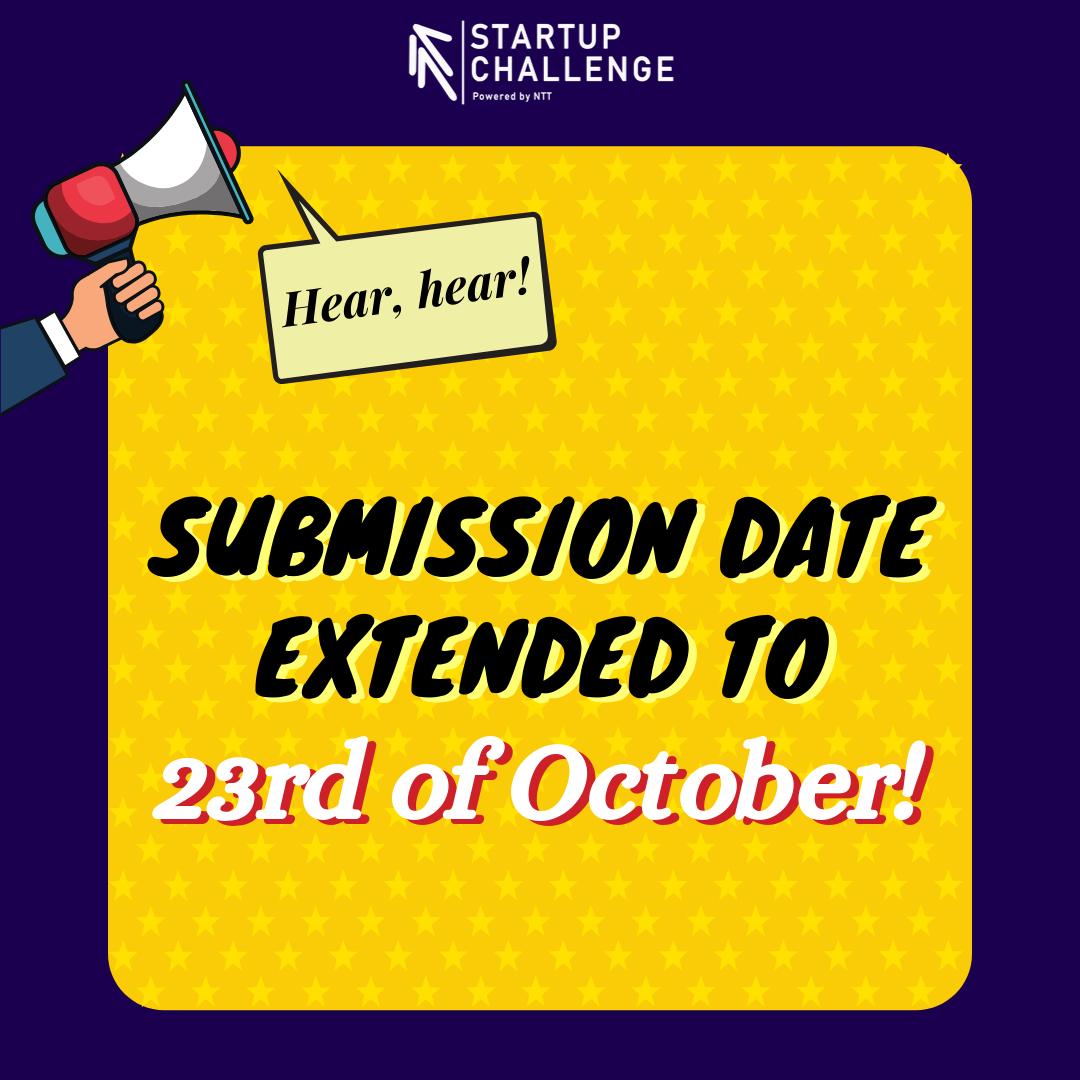 ntt_sc's tweet photo. Due to the high number of requests to extend the submission due date, we are extending the deadline to October 23rd! Make the most of this remaining time to create a great pitch deck. Good luck.
#NTTStartupChallenge2019  #StartupCompetition #IndonesianStartup  #StartupInAsia https://t.co/NzoYFDW5J9