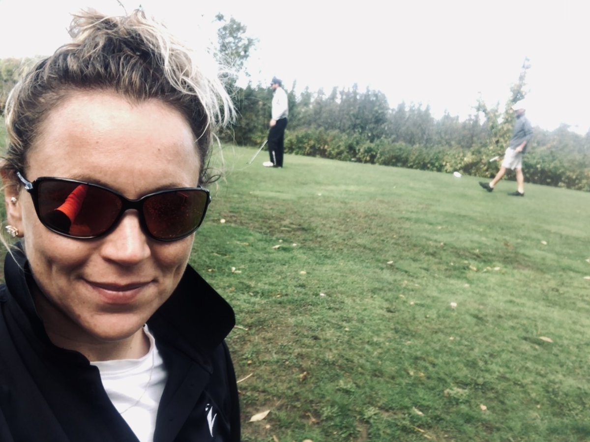 AliciaGal7's tweet photo. We had all the seasons in 3 hours 🍁 😱 rain 🌧 HAIL ❄️ sun ☀️ no better way to say goodbye to the North than w my 2nd dad & 2nd brother 🥰 #golf we may not always agree ⛳️ but I ALWAYS feel better after 🤘 #stressrelief who actually keeps score anyways 🤷♀️ #activetherapy https://t.co/TKHpr2ukzg