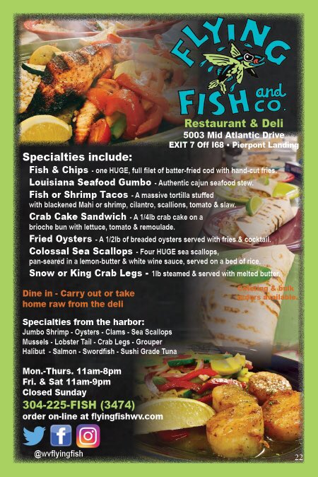 CoachHuggs's tweet image. Hey everyone, if you are looking for some good seafood in Morgantown make sure you stop at WV Flying Fish off the pierpont exit. Great food and even better service!