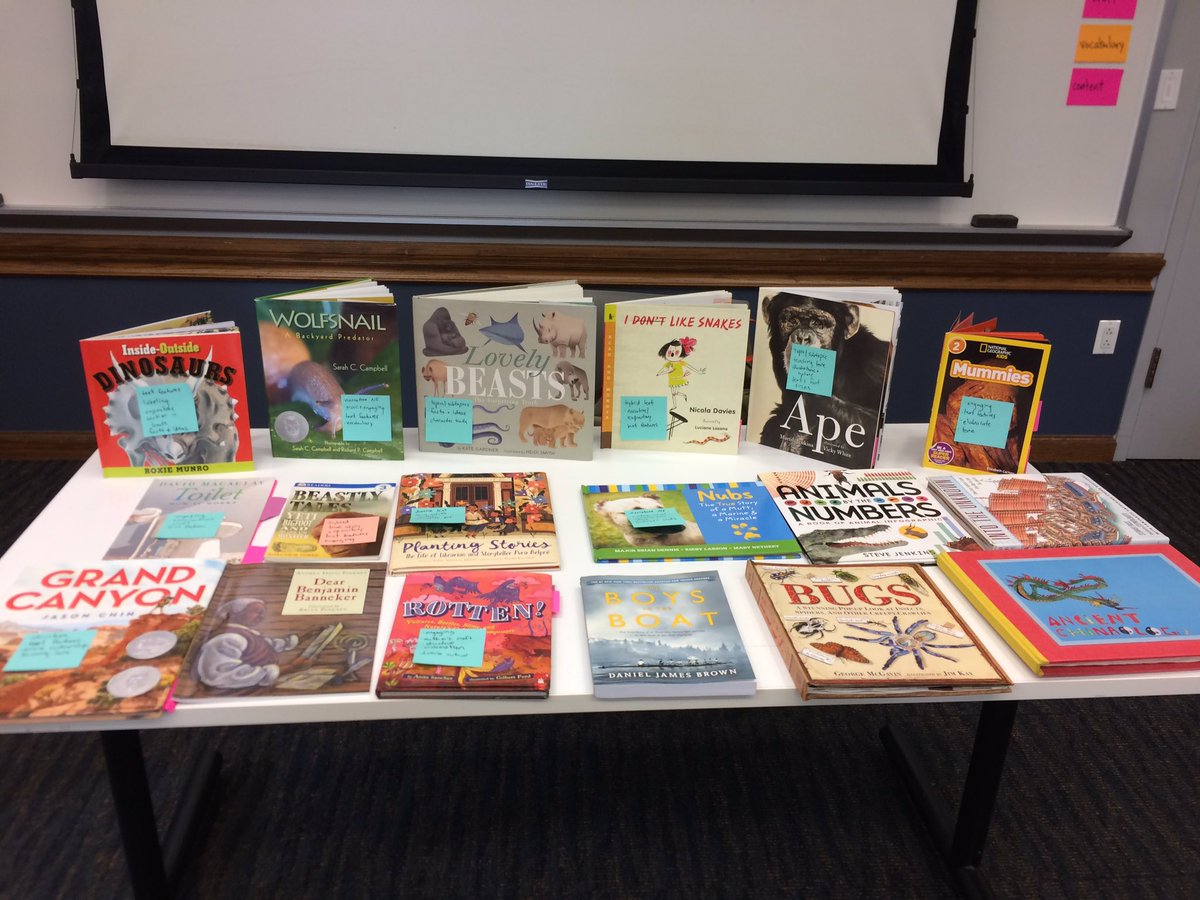 bnunesTeach's tweet photo. Hot, new #mentortexts to use during writing workshop! @readwritemike #TCRWP Deciding which text to use with Ss? 1) Read text 2) Read it as a reader 3) Read it as a writer 4) Annotate writer’s move - this is your teaching point :) @AnnieTaranto https://t.co/s5ttNopy6c