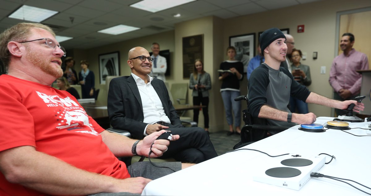satyanadella's tweet photo. This morning, I met with veterans at the @DCVAMC who shared how the Xbox Adaptive Controller will help them regain a sense of normalcy and confidence while playing more with family and friends. We owe so much to our veterans, and it's an honor to do our small part to help. https://t.co/Xqf4izWeV3