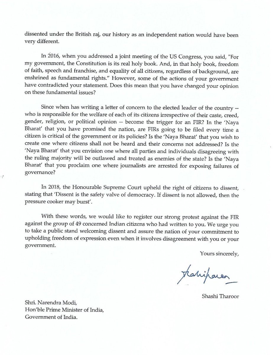 Urging all those who believe in #FreedomOfExpression to send this or similar letters to @PMOIndia @narendramodi urging him to affirm the constitutional principle of our Article 19 rights & the value of democratic dissent — even if more FIRs follow as a result! #SaveFreeSpeech