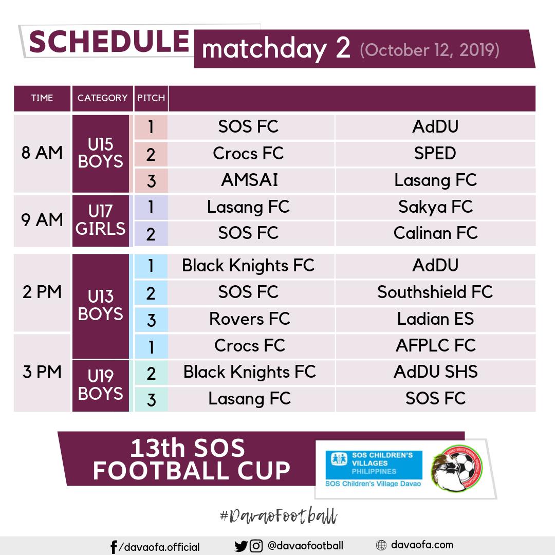 13th SOS Football Cup matchday 2 schedule 👇👇👇: U15 Boys matches will ...