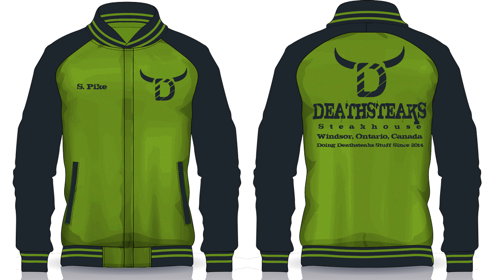 SamjokoDesigns's tweet photo. We've been gradually continuing all the work on the jackets for those under the #DEATHSTEAKS "gold membership" list...which, yes, it's a lot of pro wrestlers.

Like @EmeraldCtySiren, who we knew to avoid Portland colors on this like the plague. https://t.co/JHGWpvfWv6