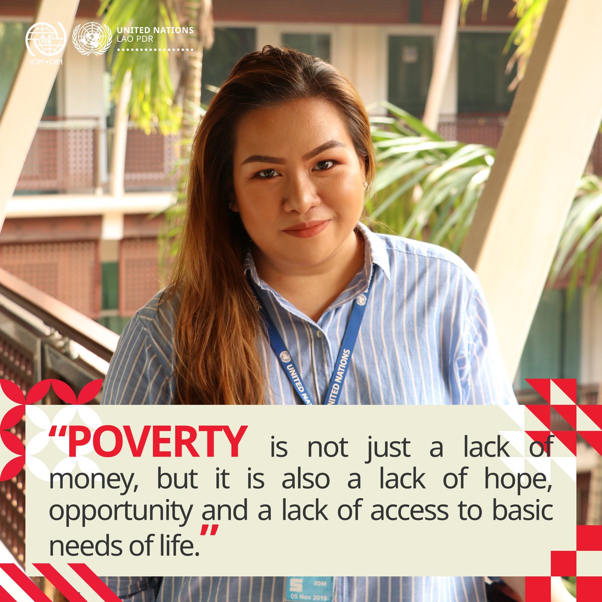 UNinLaoPDR's tweet image. What is important about your work in the UN❓ - we asked our colleagues in #Laos. Here is what Anita Asouphakhet from @IOMAsiaPacific answered on why it’s crucial to work on fighting poverty.

#WeAreDevelopment #OneUN #UNDay #GlobalGoals