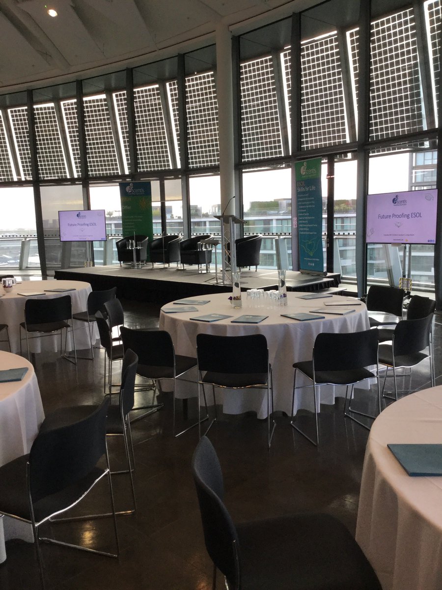 AscentisAO's tweet photo. All set up and ready to welcome guests to our first ever ESOL Conference at City Hall, where we will be hearing from David Lammy, Shappi Khorsandi, Dr Philida Schellekens and Dr Debbie Weekes-Bernard #FutureProofingESOL https://t.co/AaJDrfBHm8