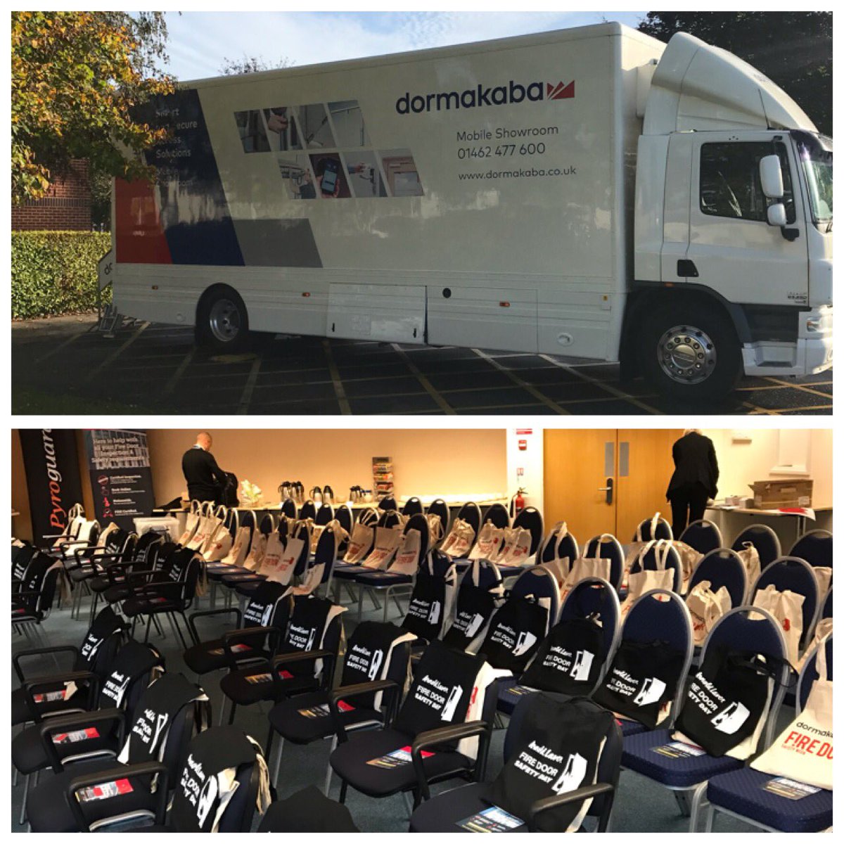 GrahamHulland's tweet photo. All set for today’s Fire Door Safety Day at Aspire Defence Tidworth with Dorset &amp; Wiltshire Fire &amp; Rescue.
@dormakaba_UKI @ArnoldLaver @InspectDoor @pyroguard https://t.co/rZ27gmPdop