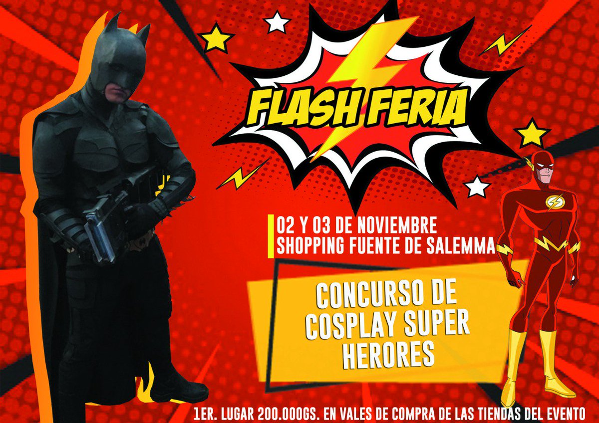 comiccon_py's tweet image. Trae tu mejor traje de Superhéroe y ganate vales de compra de las tiendas de la #flashferia este 02 y 03 de noviembre en Shopping Fuente de Salemma #anime #comics #movies #videojuegos #kpop