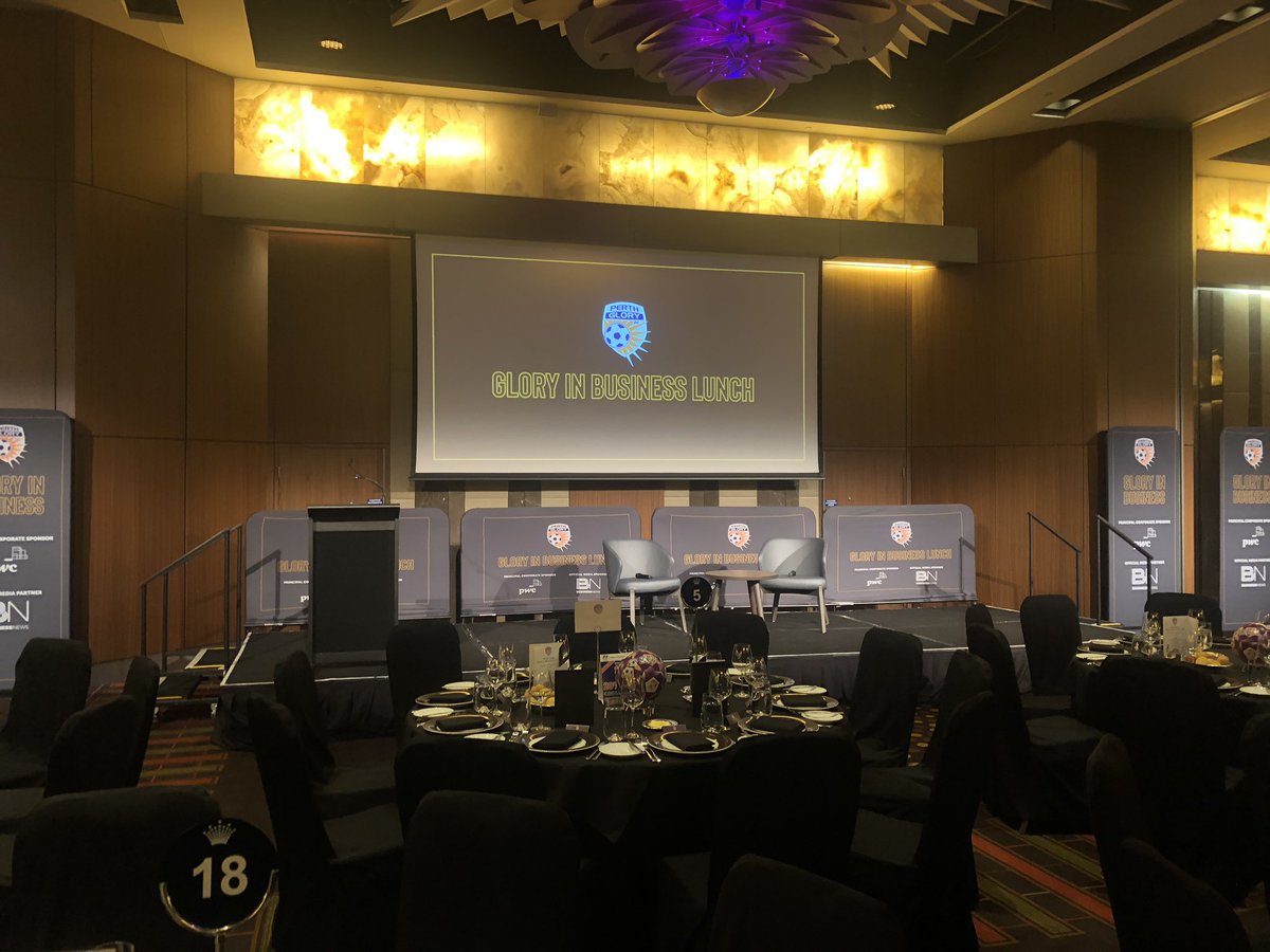 PerthGloryFC's tweet photo. All set at Crown Towers for another instalment of the Glory in Business Lunch.

#GIB2019 #OneGlory https://t.co/Y5mdk39wIY